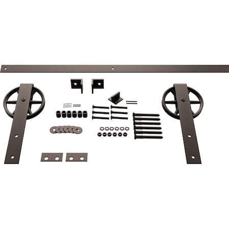 Ekena Millwork Premium Wagon Wheel Strap Barn Door Hardware Set w/ 8' Track for 2 1/4" Doors, Bronze Texture GB600158HWBZ